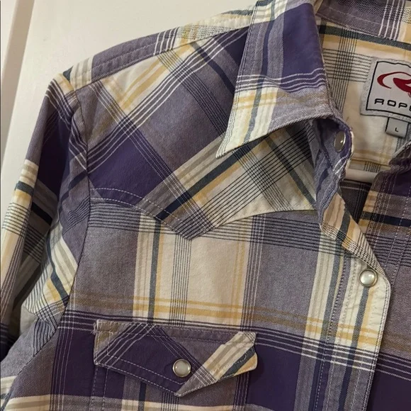 Roper Women's Western Snap Button Purple Plaid Shirt Size L - Picture 5 of 7